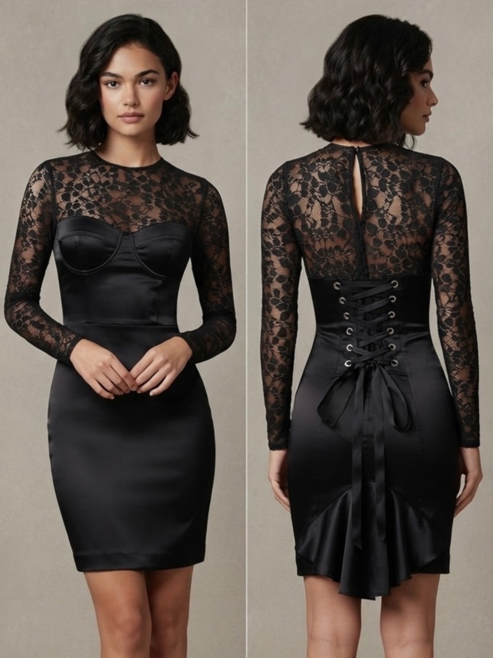 Misope Lace Up Corset Sheath Bodycon Dress
